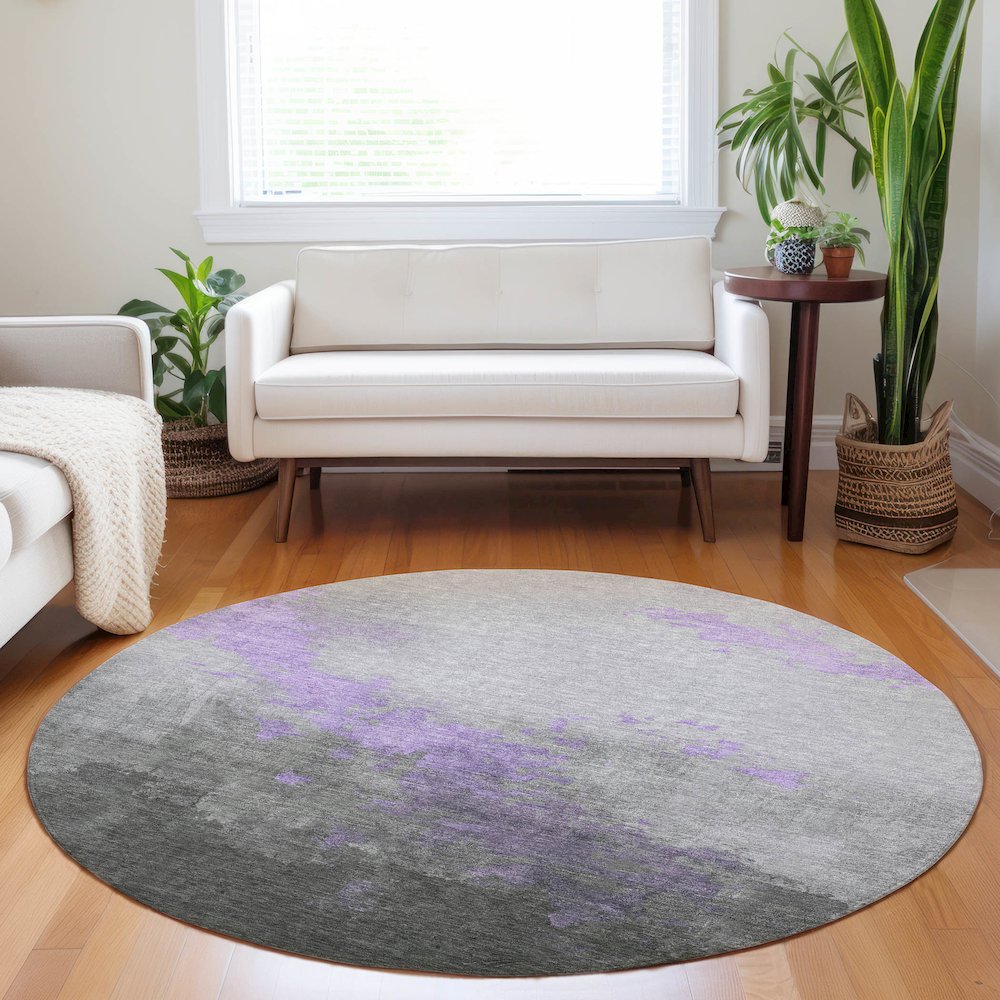 Machine Washable Indoor/Outdoor Chantille Lavender 8' x 8' Round Rug. Picture 5