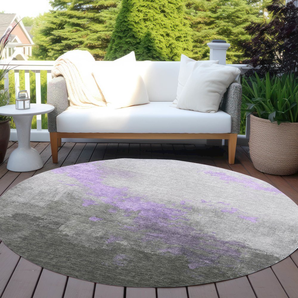 Machine Washable Indoor/Outdoor Chantille Lavender 8' x 8' Round Rug. Picture 6