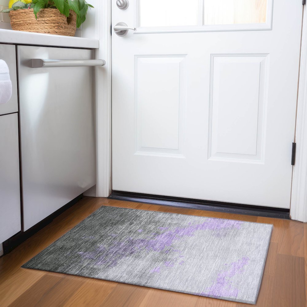 Machine Washable Indoor/Outdoor Chantille Lavender 1'8" x 2'6" Rug. Picture 5