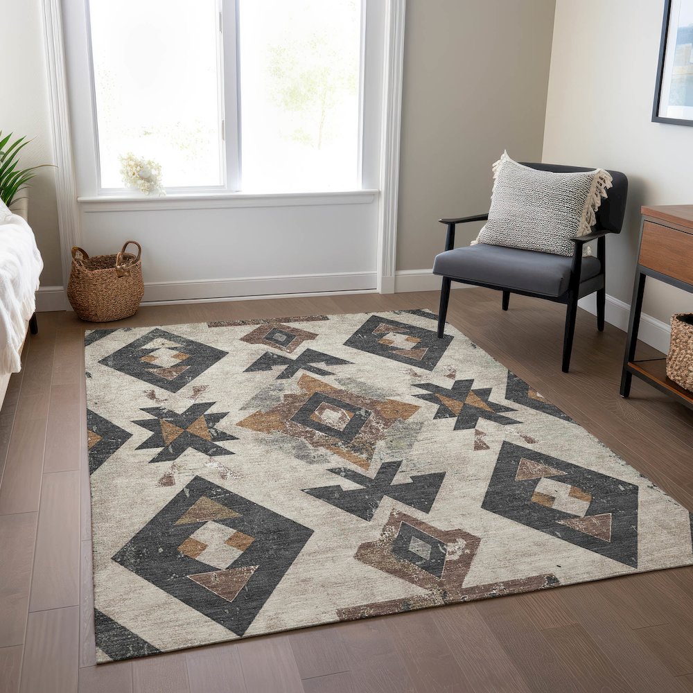 Machine Washable Indoor/Outdoor Chantille Beige 2'6" x 3'10" Rug. Picture 6