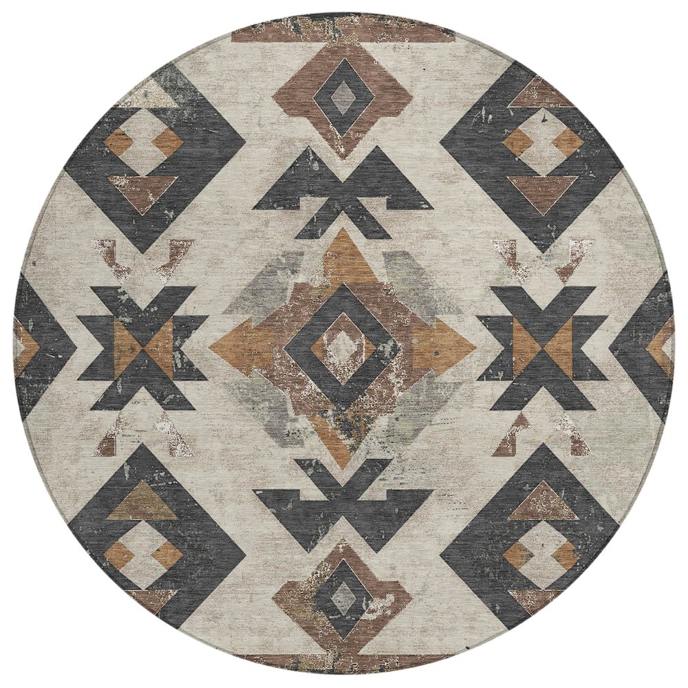 Machine Washable Indoor/Outdoor Chantille Beige 8' x 8' Round Rug. Picture 1