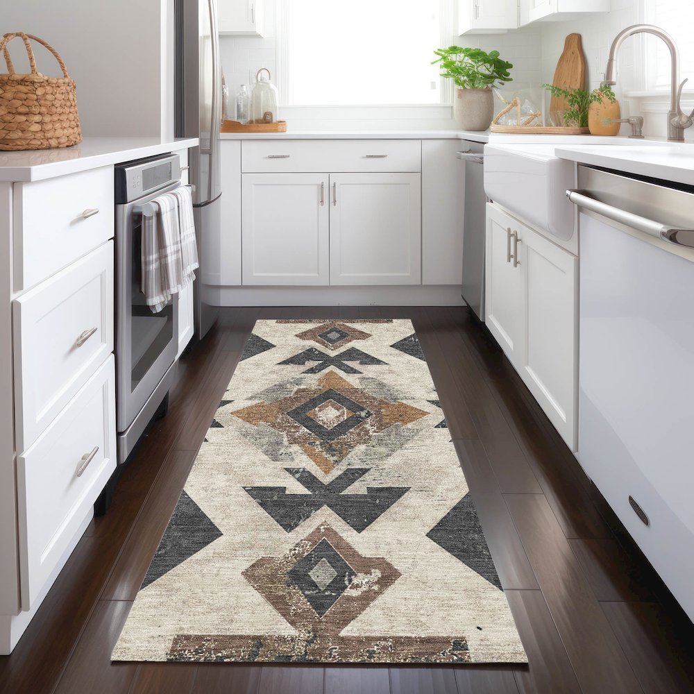 Machine Washable Indoor/Outdoor Chantille Beige 2'3" x 7'6" Runner Rug. Picture 5