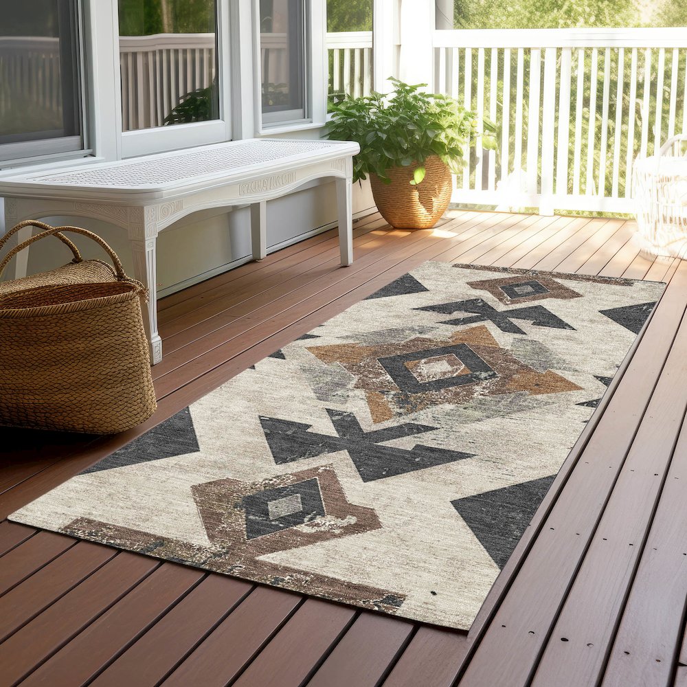 Machine Washable Indoor/Outdoor Chantille Beige 2'3" x 7'6" Runner Rug. Picture 6