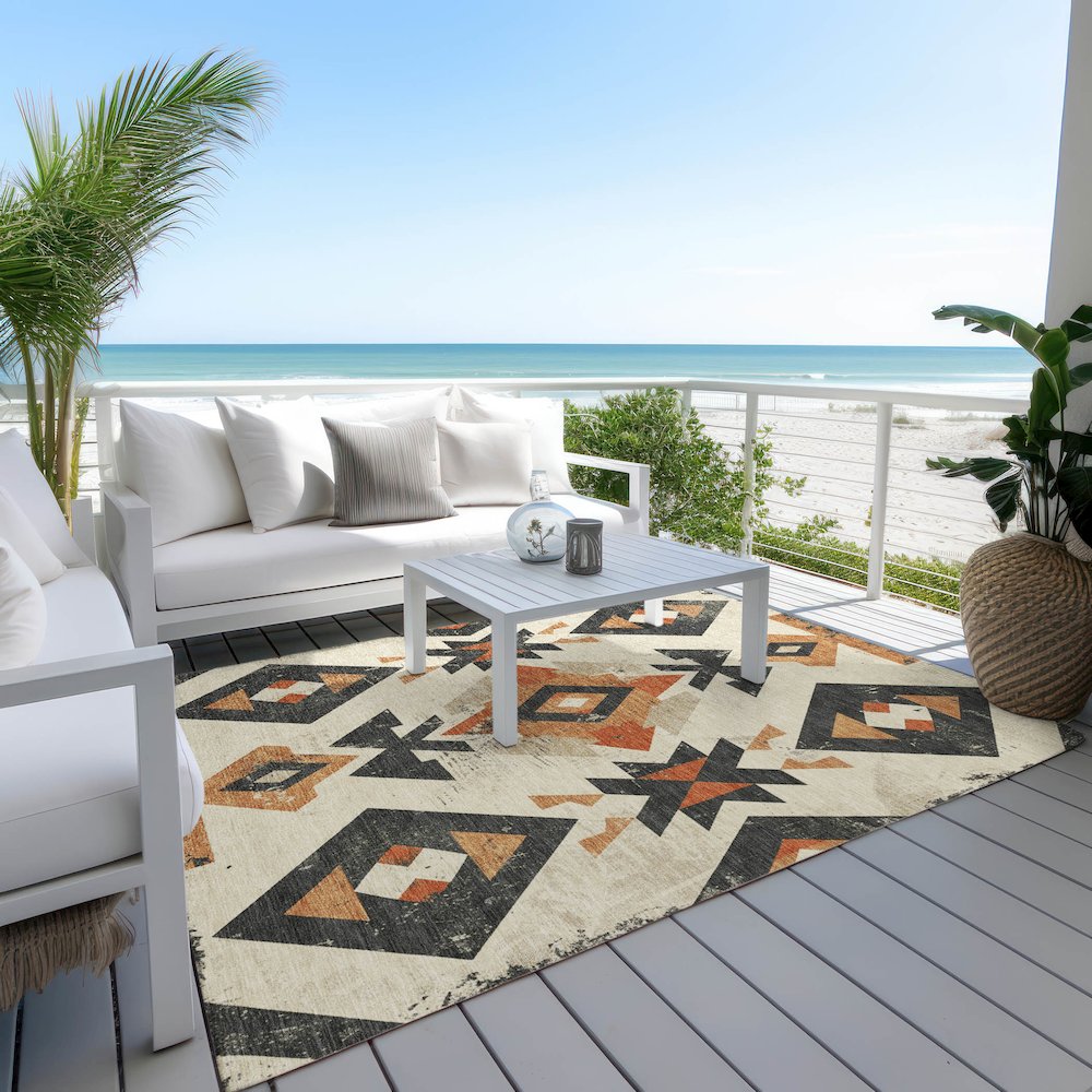 Machine Washable Indoor/Outdoor Chantille Ivory 2'6" x 3'10" Rug. Picture 7