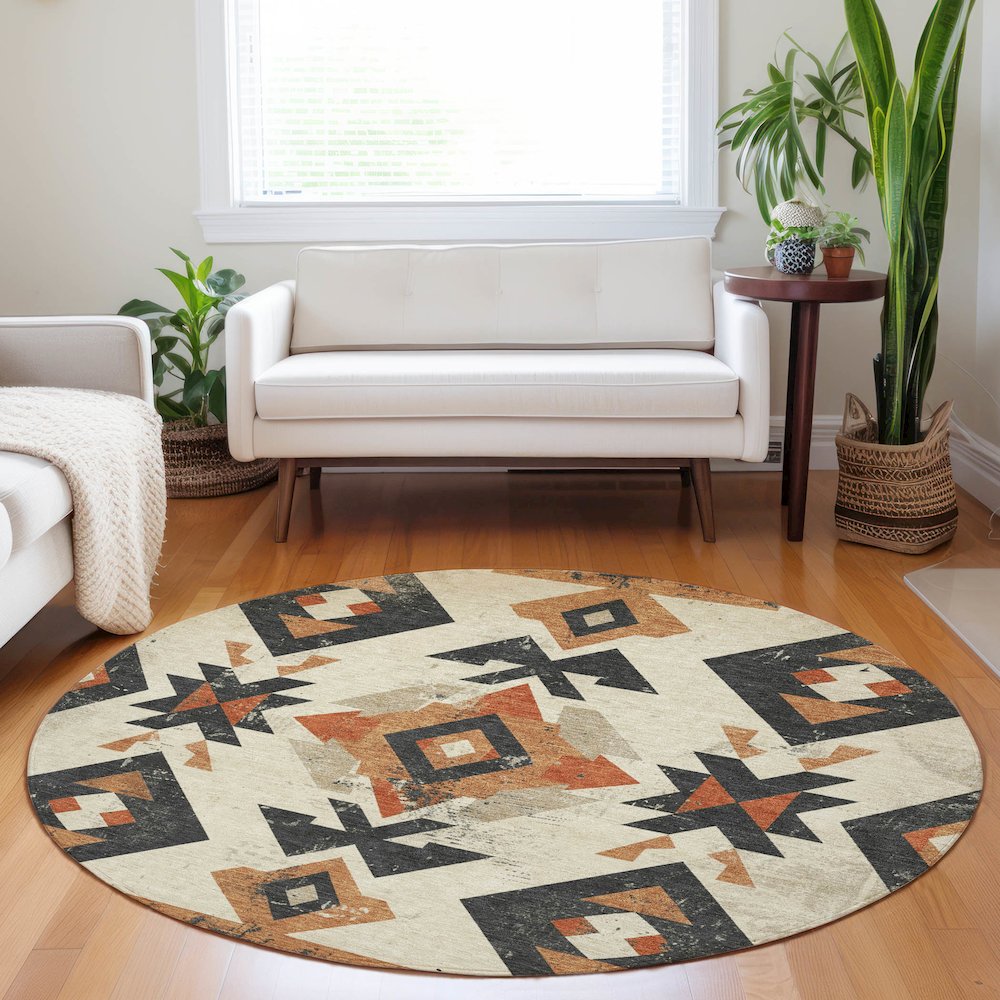 Machine Washable Indoor/Outdoor Chantille Ivory 8' x 8' Round Rug. Picture 5