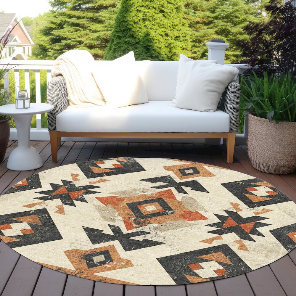 Machine Washable Indoor/Outdoor Chantille Ivory 8' x 8' Round Rug. Picture 6