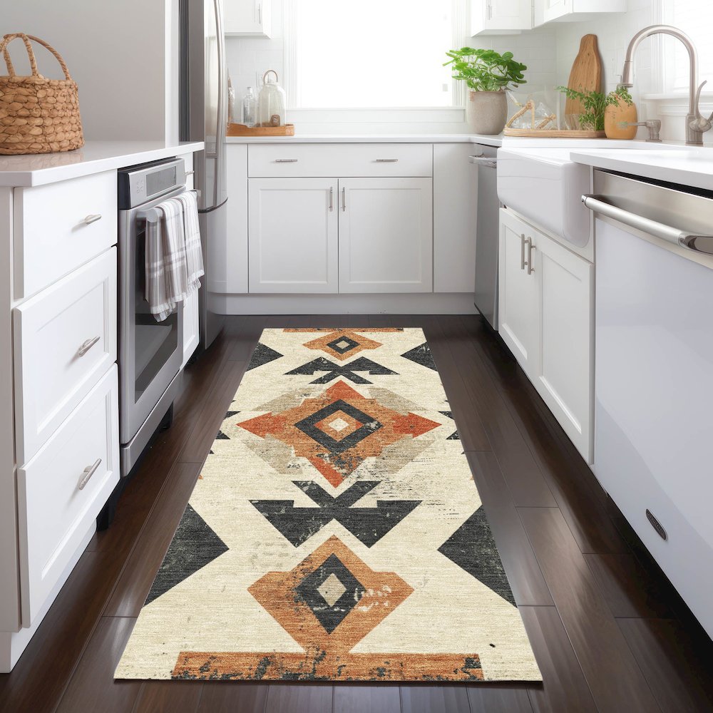 Machine Washable Indoor/Outdoor Chantille Ivory 2'3" x 7'6" Runner Rug. Picture 5