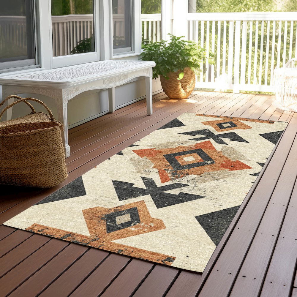 Machine Washable Indoor/Outdoor Chantille Ivory 2'3" x 7'6" Runner Rug. Picture 6