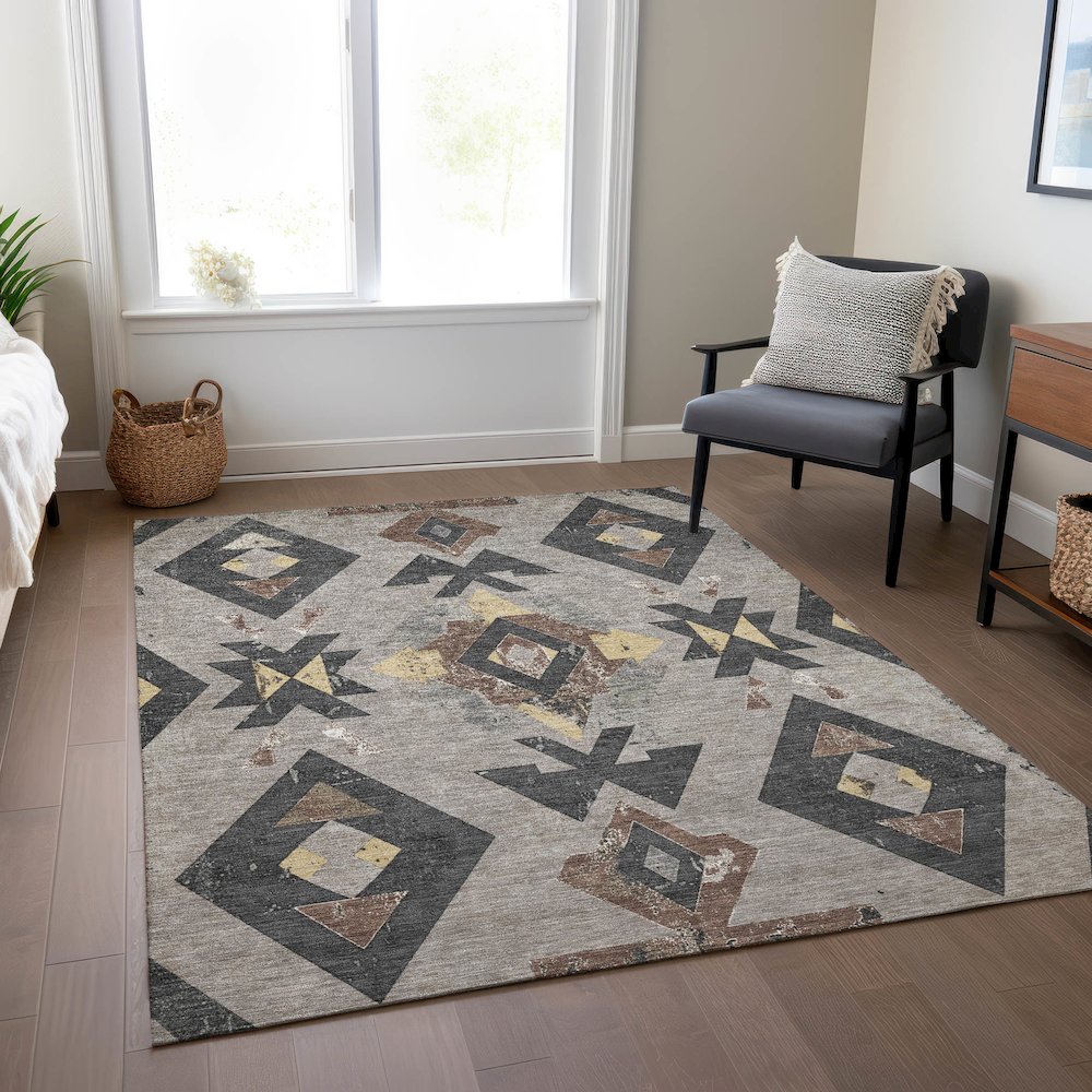 Machine Washable Indoor/Outdoor Chantille Taupe 2'6" x 3'10" Rug. Picture 6