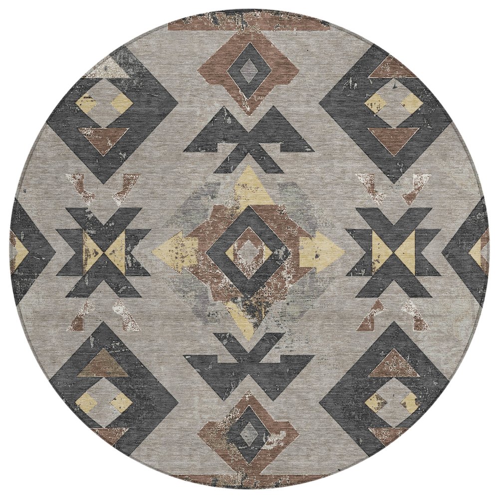 Machine Washable Indoor/Outdoor Chantille Taupe 8' x 8' Round Rug. Picture 1