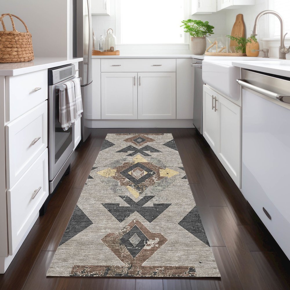 Machine Washable Indoor/Outdoor Chantille Taupe 2'3" x 7'6" Runner Rug. Picture 5