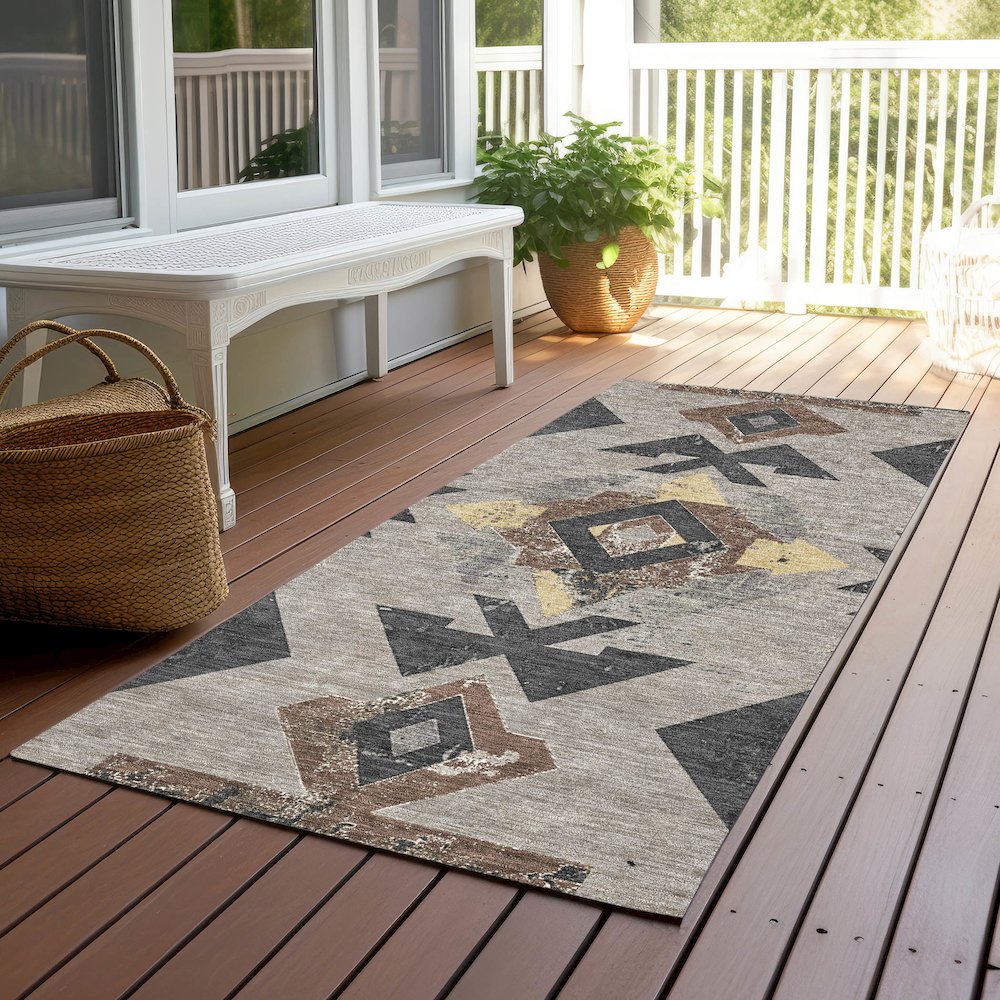 Machine Washable Indoor/Outdoor Chantille Taupe 2'3" x 7'6" Runner Rug. Picture 6