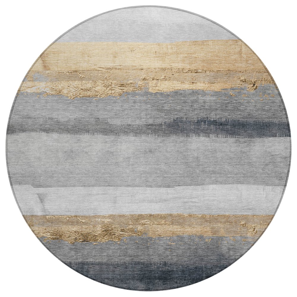 Machine Washable Indoor/Outdoor Chantille Gold 8' x 8' Round Rug. Picture 1