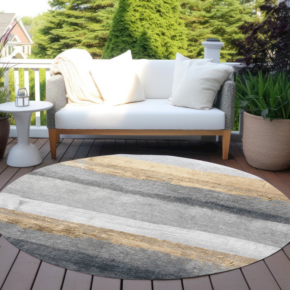Machine Washable Indoor/Outdoor Chantille Gold 8' x 8' Round Rug. Picture 6