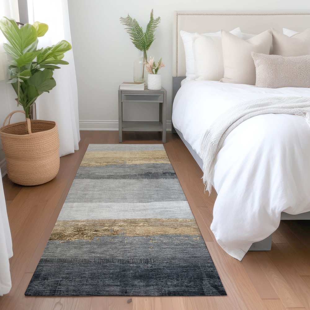 Machine Washable Indoor/Outdoor Chantille Gold 2'3" x 7'6" Runner Rug. Picture 5