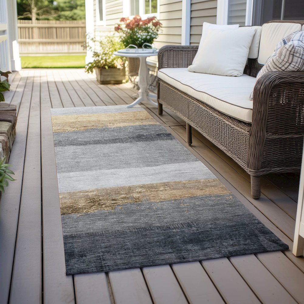Machine Washable Indoor/Outdoor Chantille Gold 2'3" x 7'6" Runner Rug. Picture 6