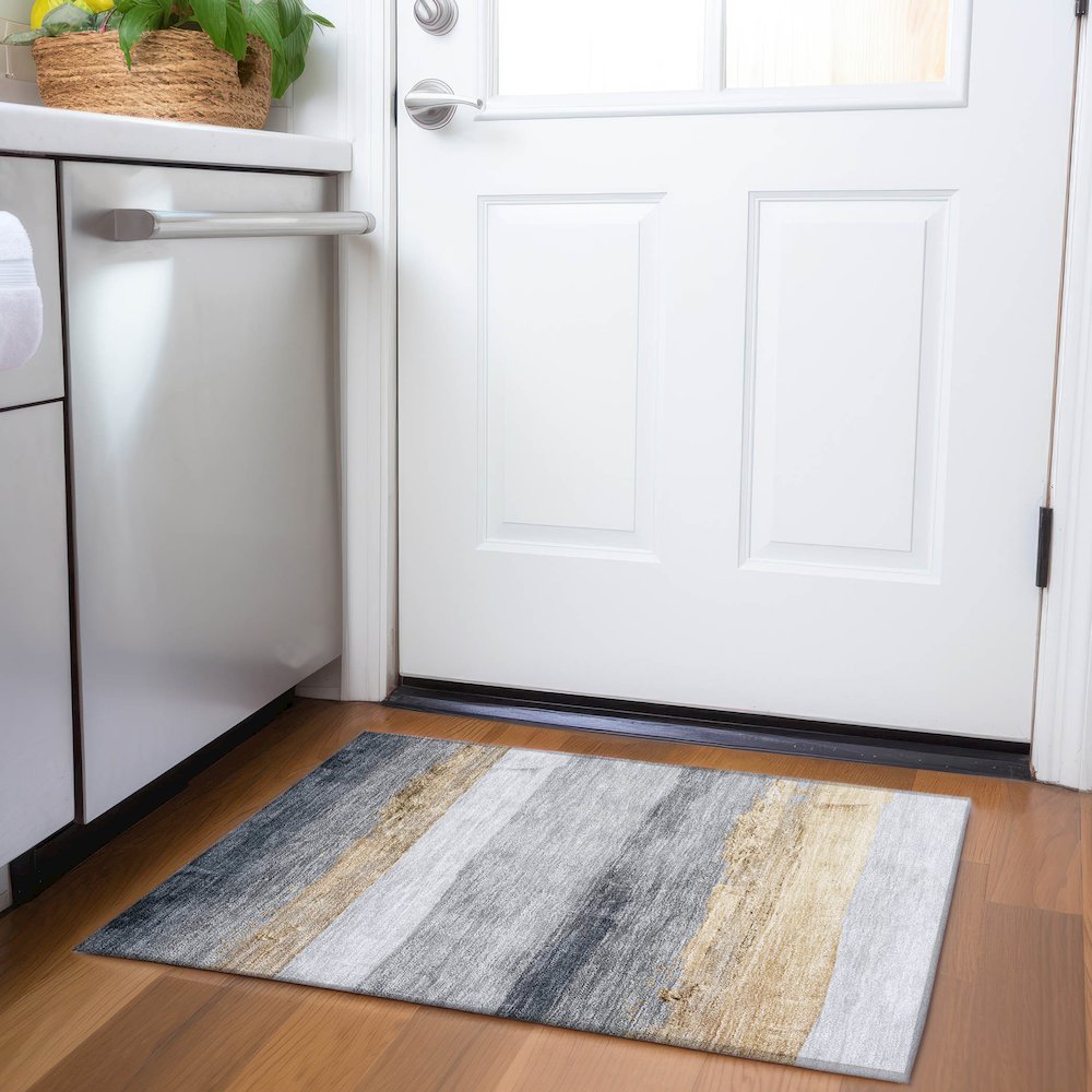 Machine Washable Indoor/Outdoor Chantille Gold 1'8" x 2'6" Rug. Picture 5