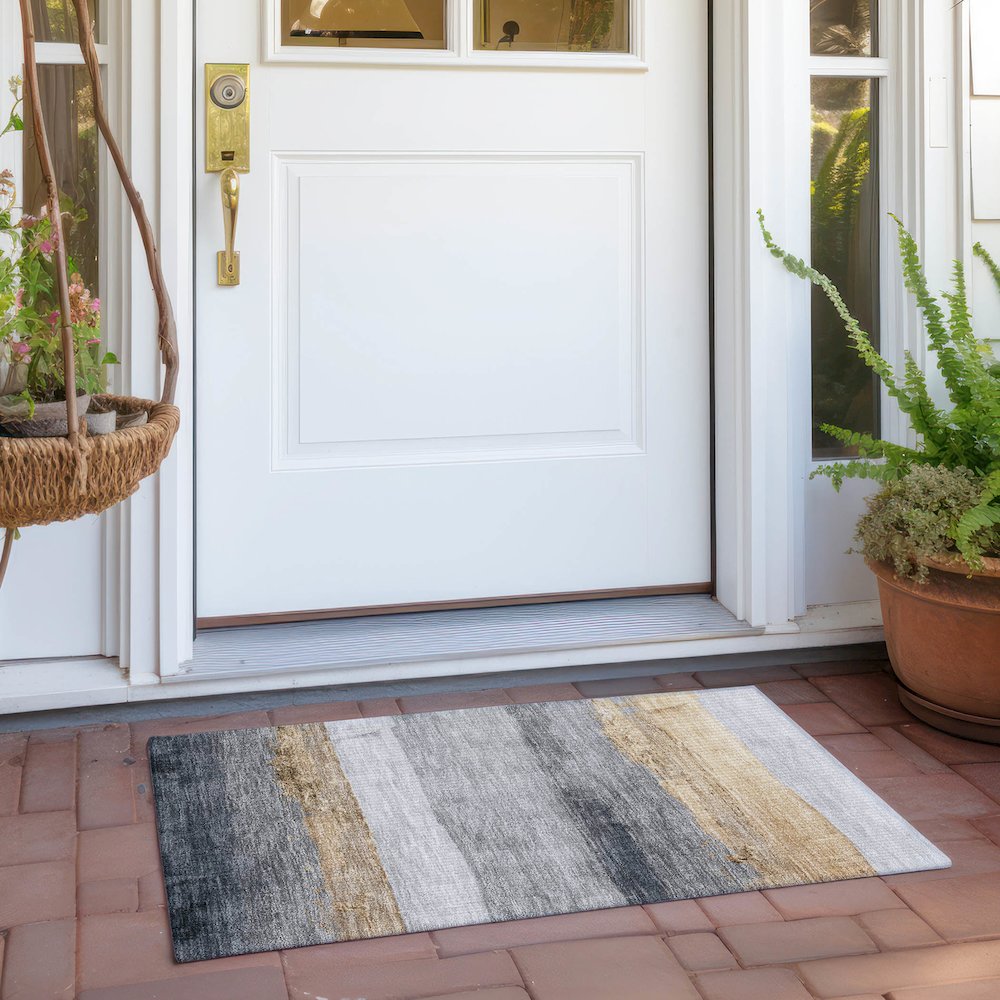 Machine Washable Indoor/Outdoor Chantille Gold 1'8" x 2'6" Rug. Picture 6