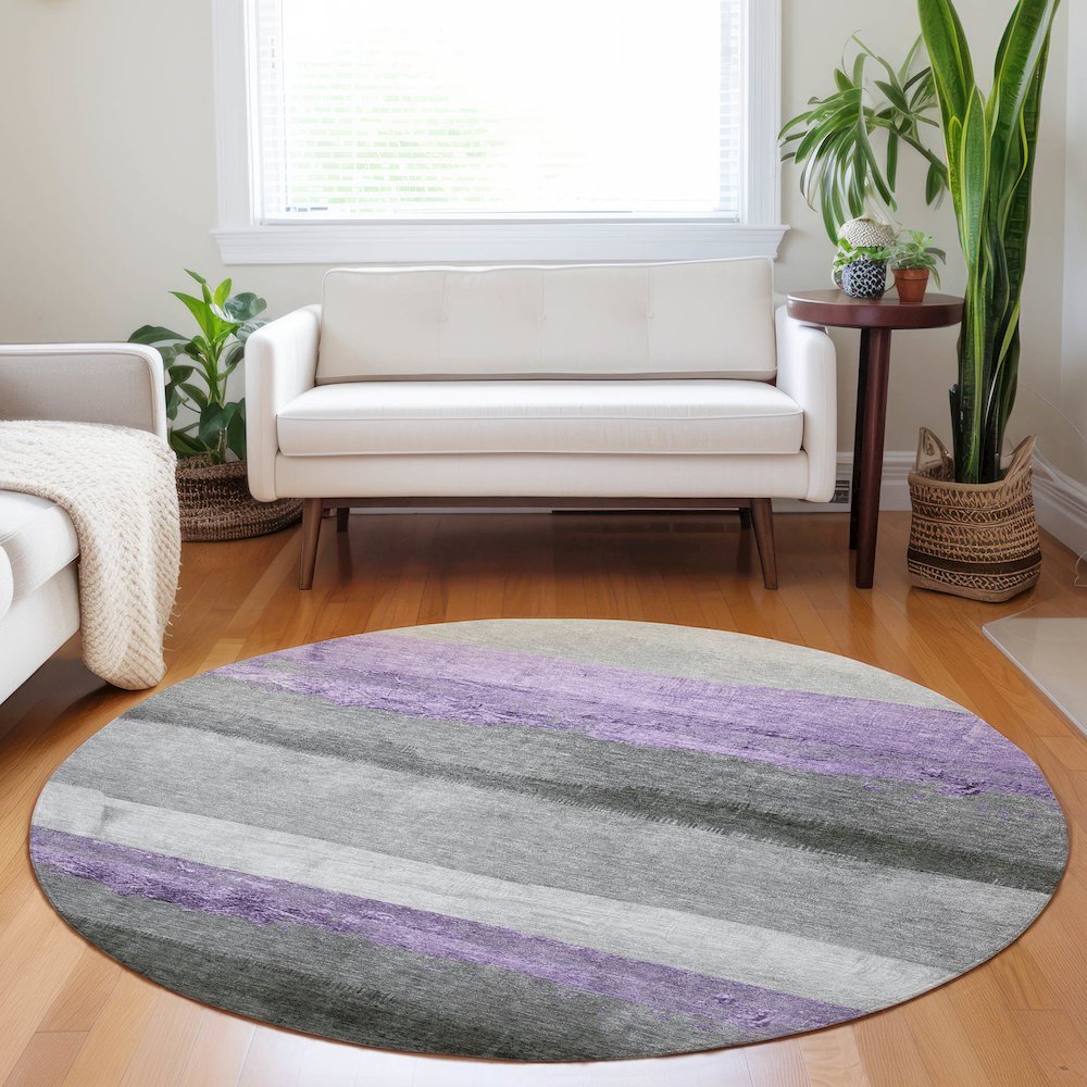 Machine Washable Indoor/Outdoor Chantille Lavender 8' x 8' Round Rug. Picture 5