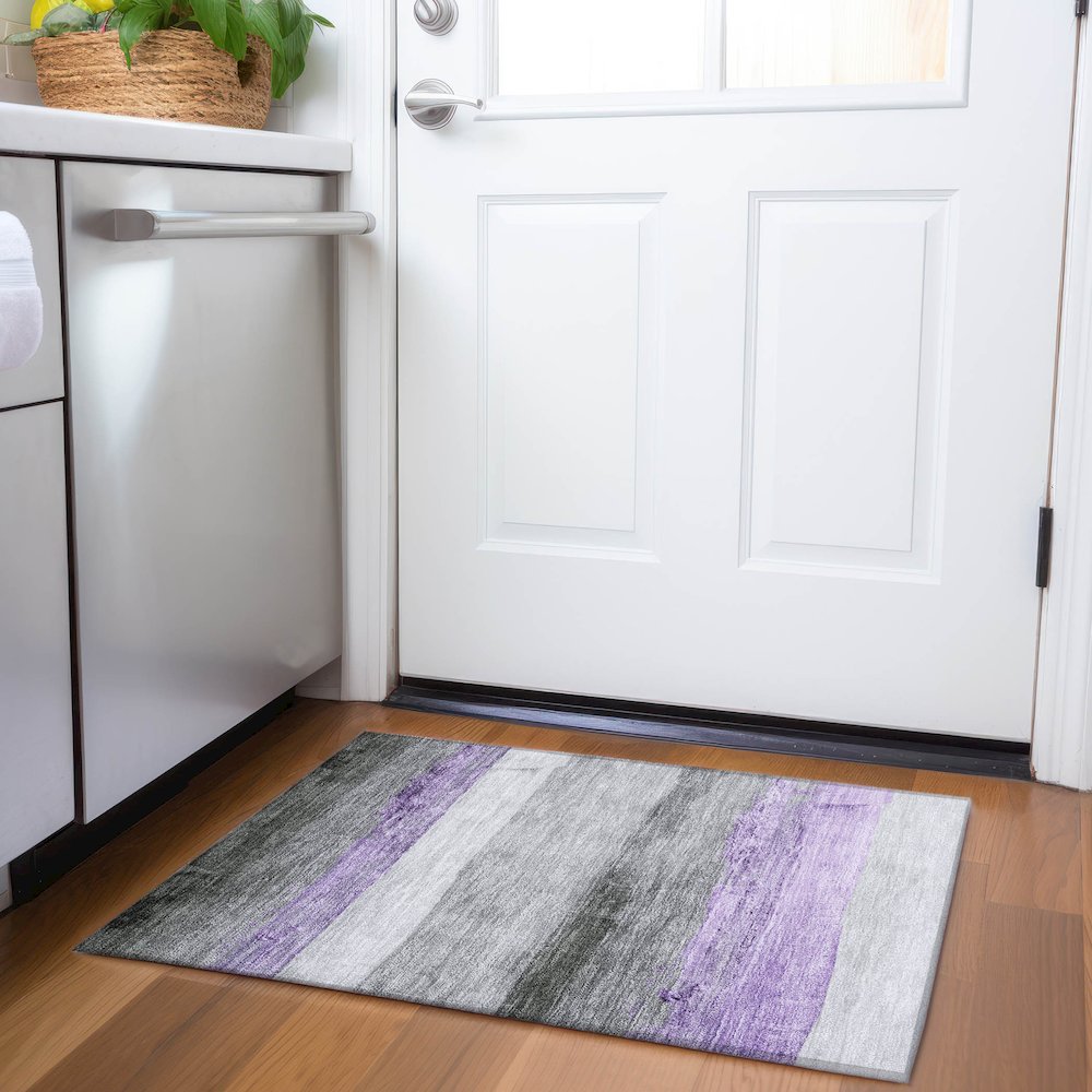 Machine Washable Indoor/Outdoor Chantille Lavender 1'8" x 2'6" Rug. Picture 5