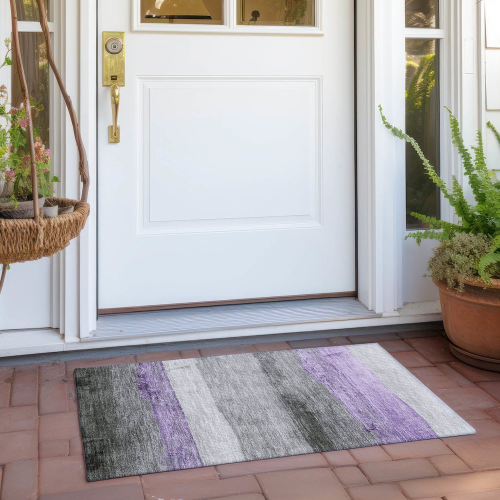 Machine Washable Indoor/Outdoor Chantille Lavender 1'8" x 2'6" Rug. Picture 6
