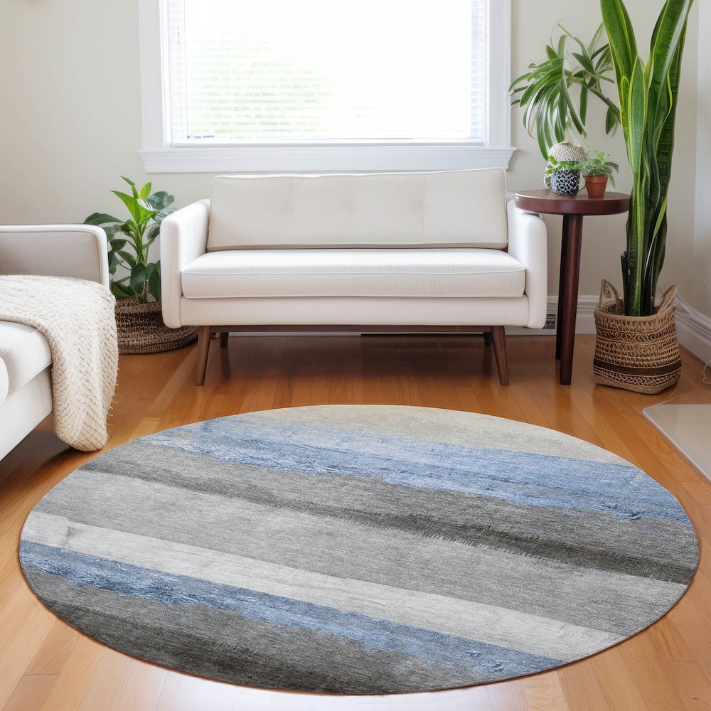 Machine Washable Indoor/Outdoor Chantille Sky 8' x 8' Round Rug. Picture 5