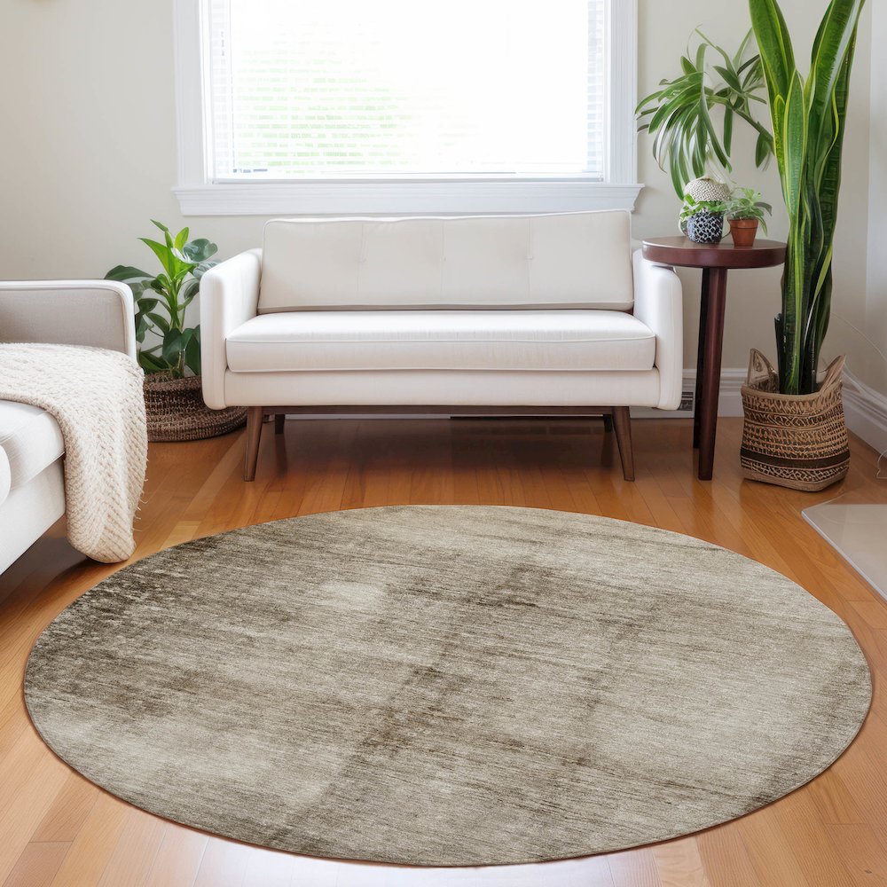 Machine Washable Indoor/Outdoor Chantille Beige 8' x 8' Round Rug. Picture 5