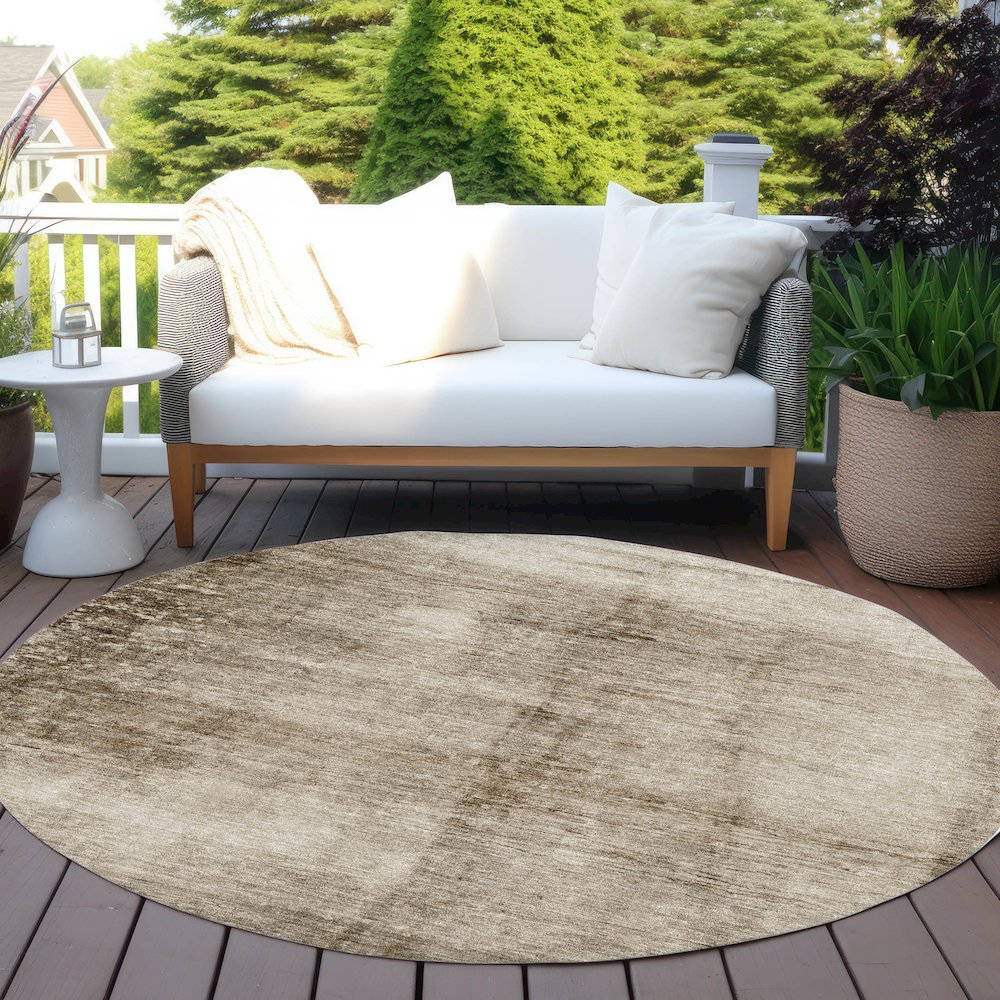 Machine Washable Indoor/Outdoor Chantille Beige 8' x 8' Round Rug. Picture 6