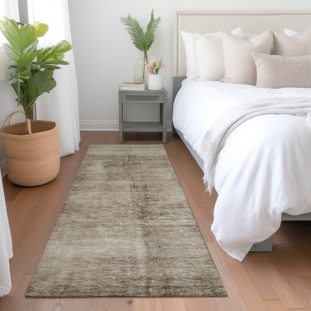 Machine Washable Indoor/Outdoor Chantille Beige 2'3" x 7'6" Runner Rug. Picture 5