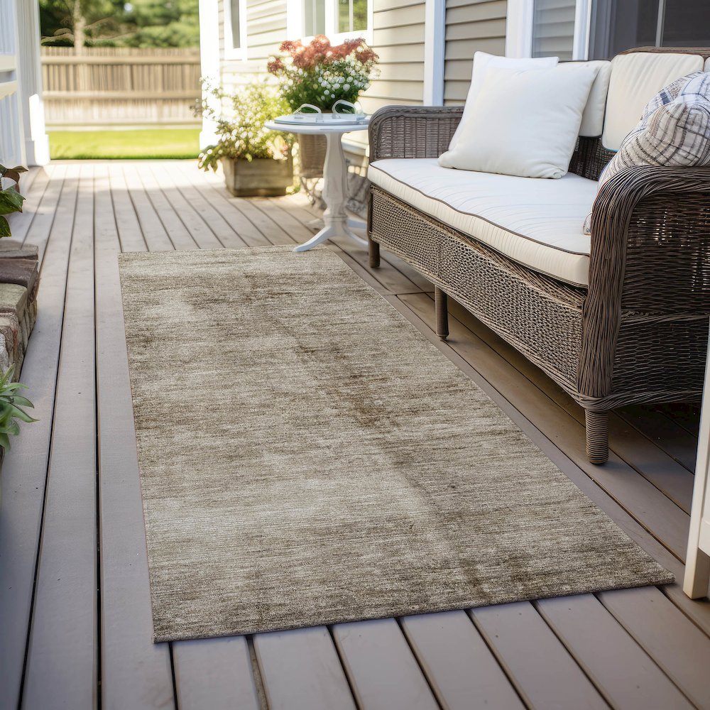 Machine Washable Indoor/Outdoor Chantille Beige 2'3" x 7'6" Runner Rug. Picture 6