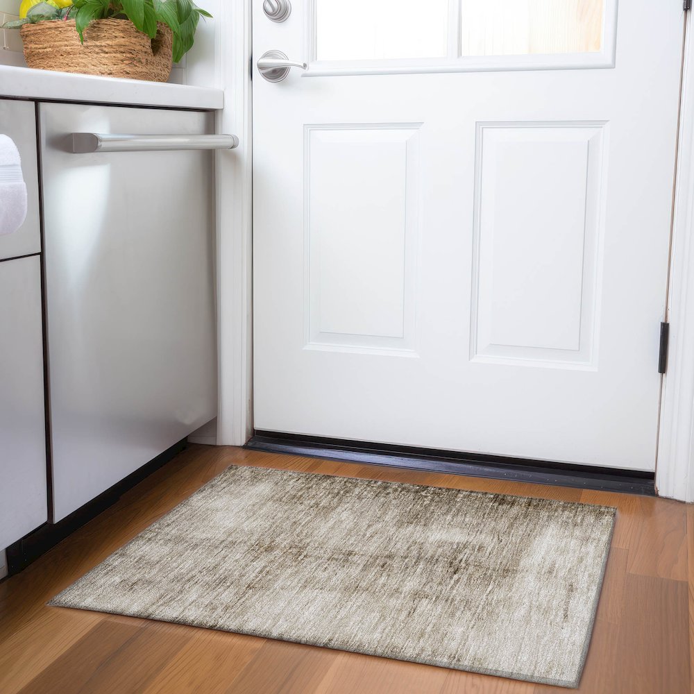 Machine Washable Indoor/Outdoor Chantille Beige 1'8" x 2'6" Rug. Picture 5