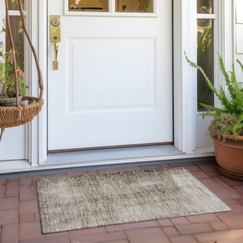 Machine Washable Indoor/Outdoor Chantille Beige 1'8" x 2'6" Rug. Picture 6