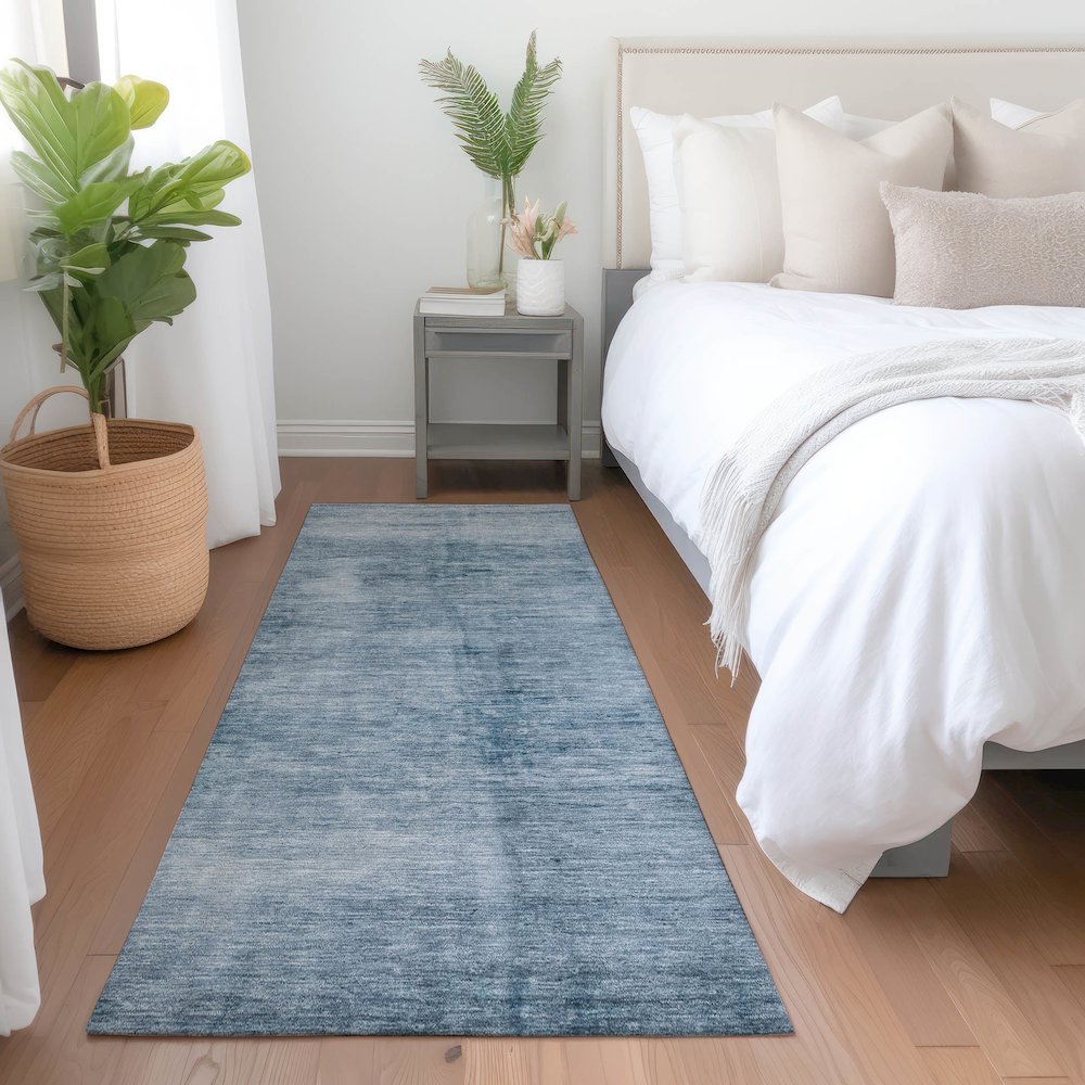 Machine Washable Indoor/Outdoor Chantille Denim 2'3" x 7'6" Runner Rug. Picture 5