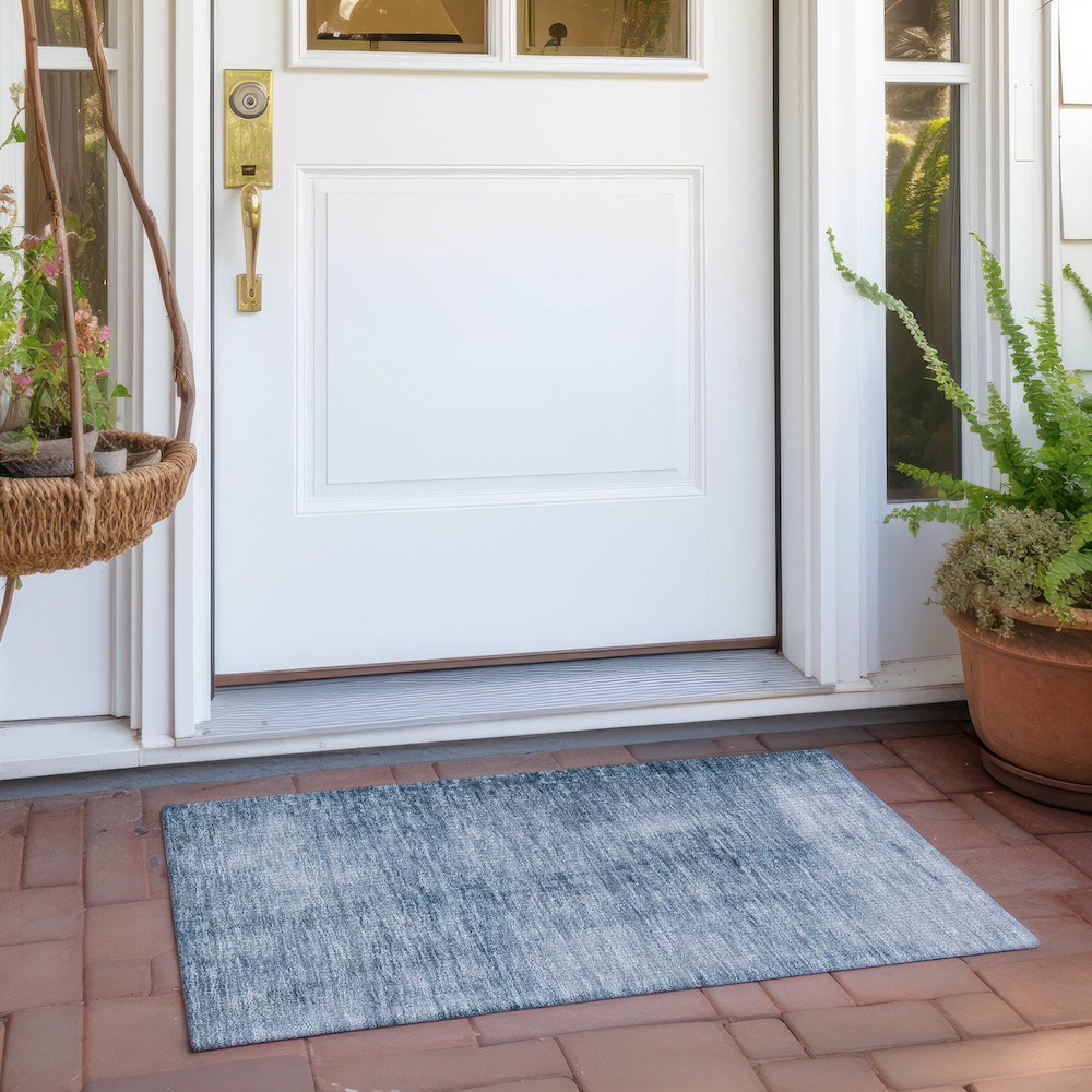 Machine Washable Indoor/Outdoor Chantille Denim 1'8" x 2'6" Rug. Picture 6