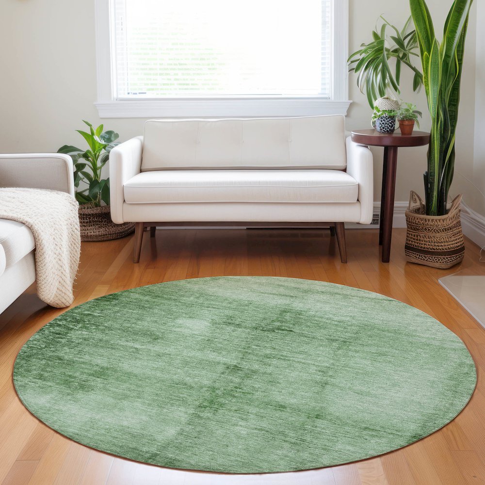 Machine Washable Indoor/Outdoor Chantille Green 8' x 8' Round Rug. Picture 5