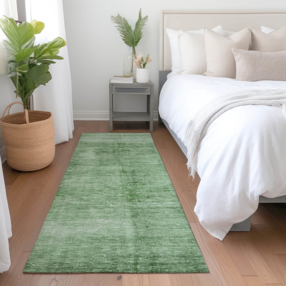 Machine Washable Indoor/Outdoor Chantille Green 2'3" x 7'6" Runner Rug. Picture 5
