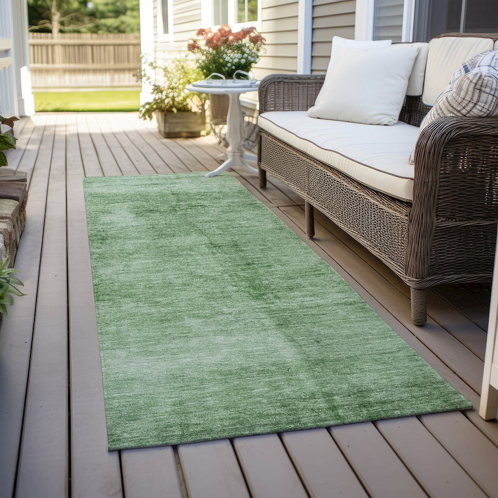 Machine Washable Indoor/Outdoor Chantille Green 2'3" x 7'6" Runner Rug. Picture 6