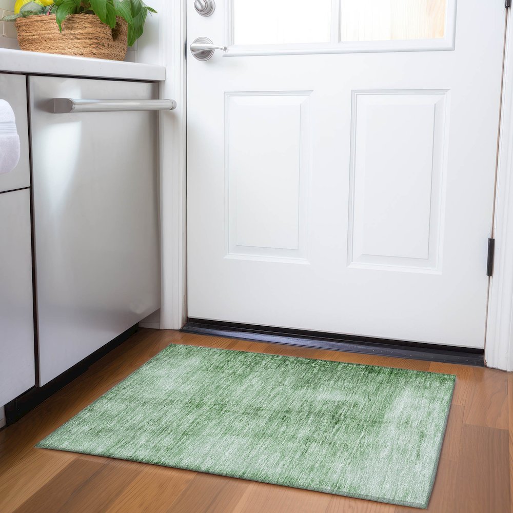 Machine Washable Indoor/Outdoor Chantille Green 1'8" x 2'6" Rug. Picture 5