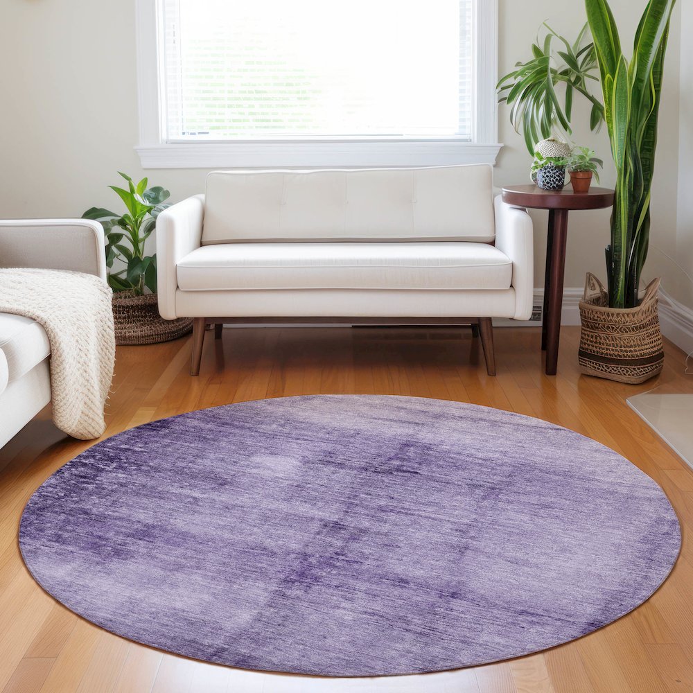 Machine Washable Indoor/Outdoor Chantille Purple 8' x 8' Round Rug. Picture 5