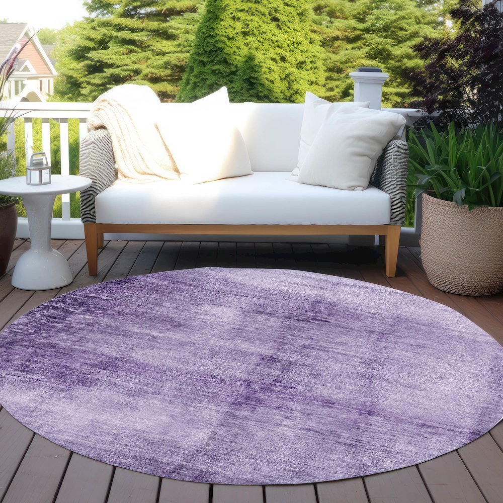 Machine Washable Indoor/Outdoor Chantille Purple 8' x 8' Round Rug. Picture 6