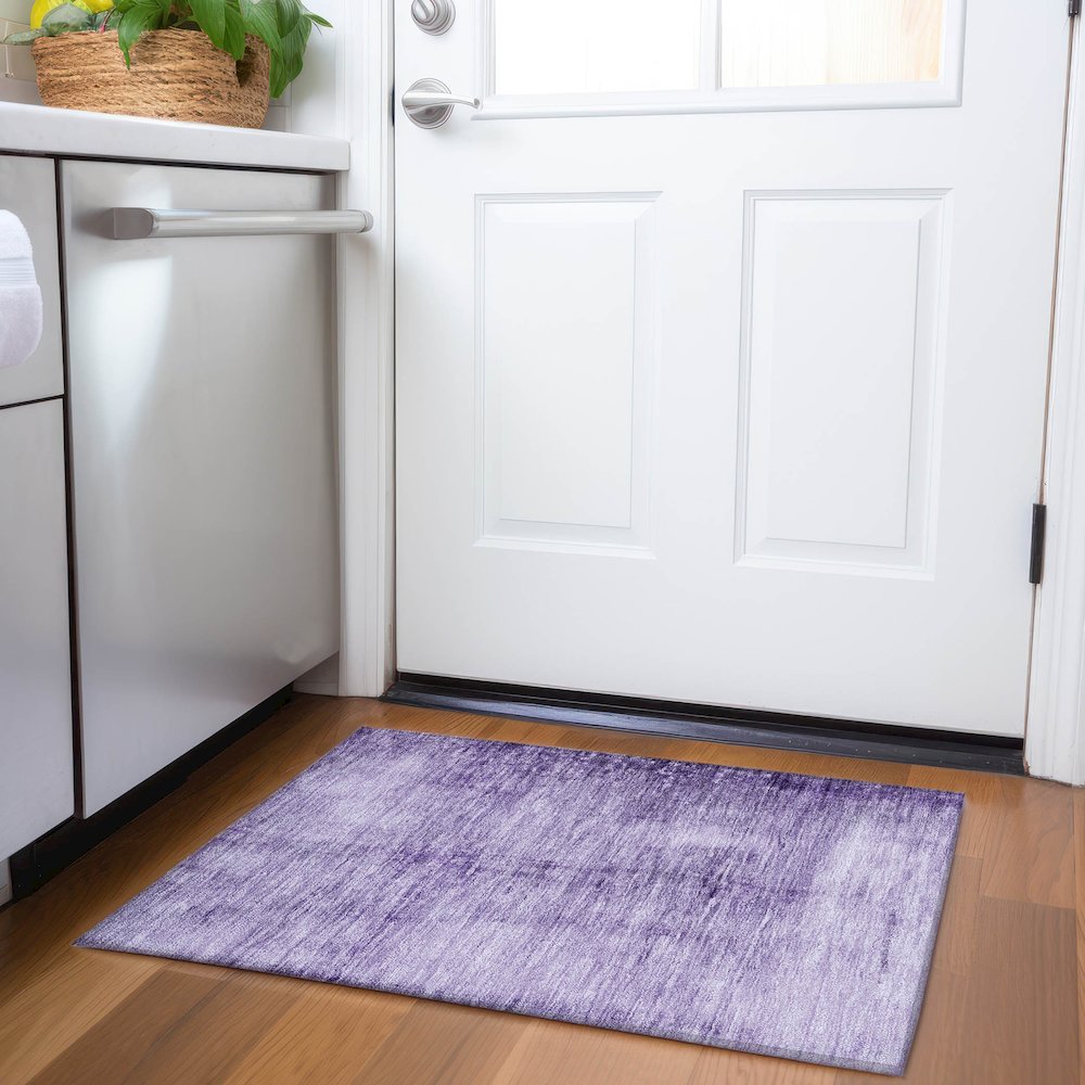 Machine Washable Indoor/Outdoor Chantille Purple 1'8" x 2'6" Rug. Picture 5