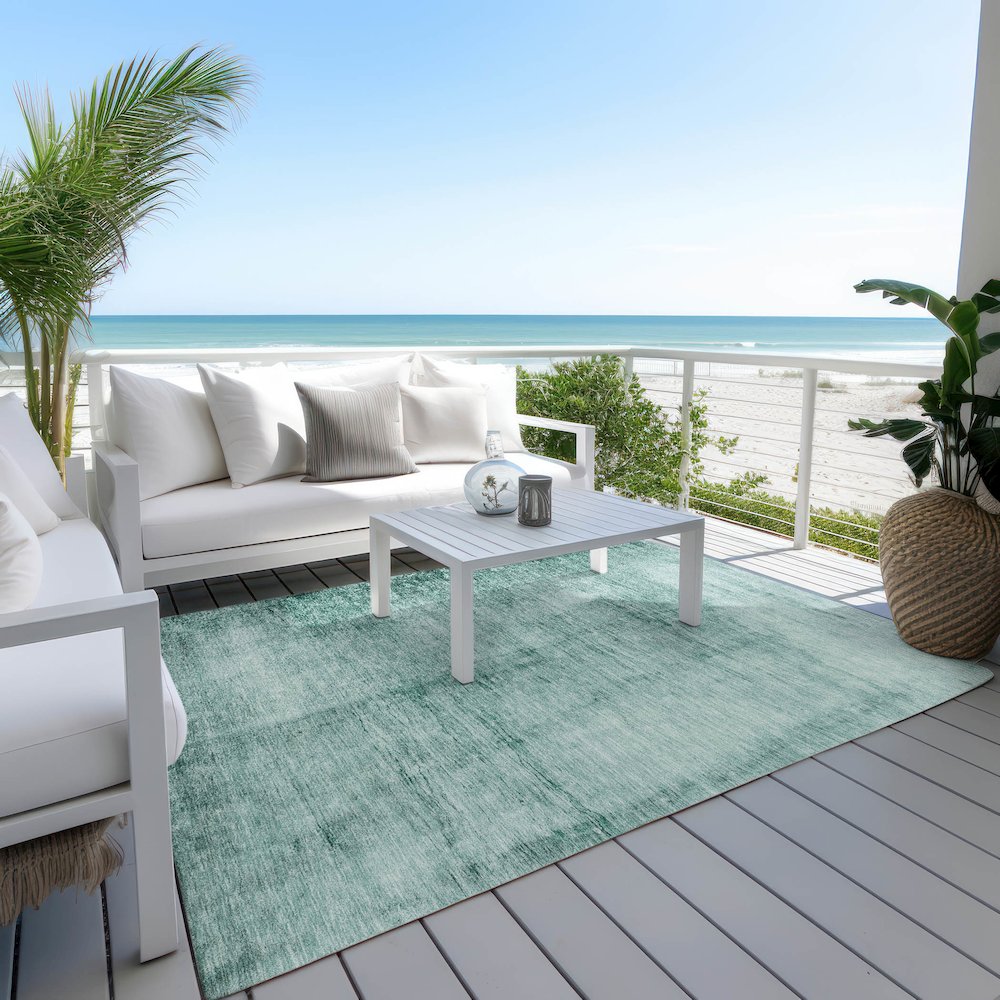 Machine Washable Indoor/Outdoor Chantille Teal 2'6" x 3'10" Rug. Picture 7