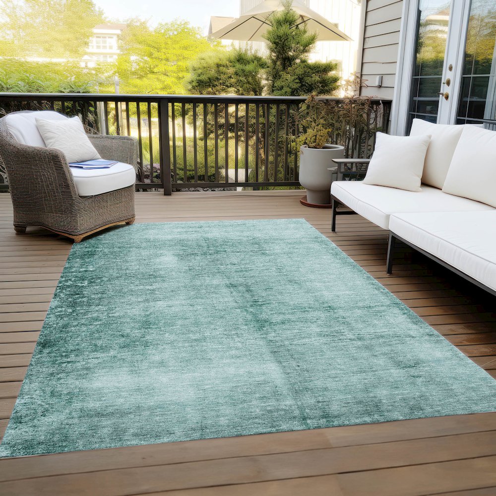 Machine Washable Indoor/Outdoor Chantille Teal 2'6" x 3'10" Rug. Picture 8