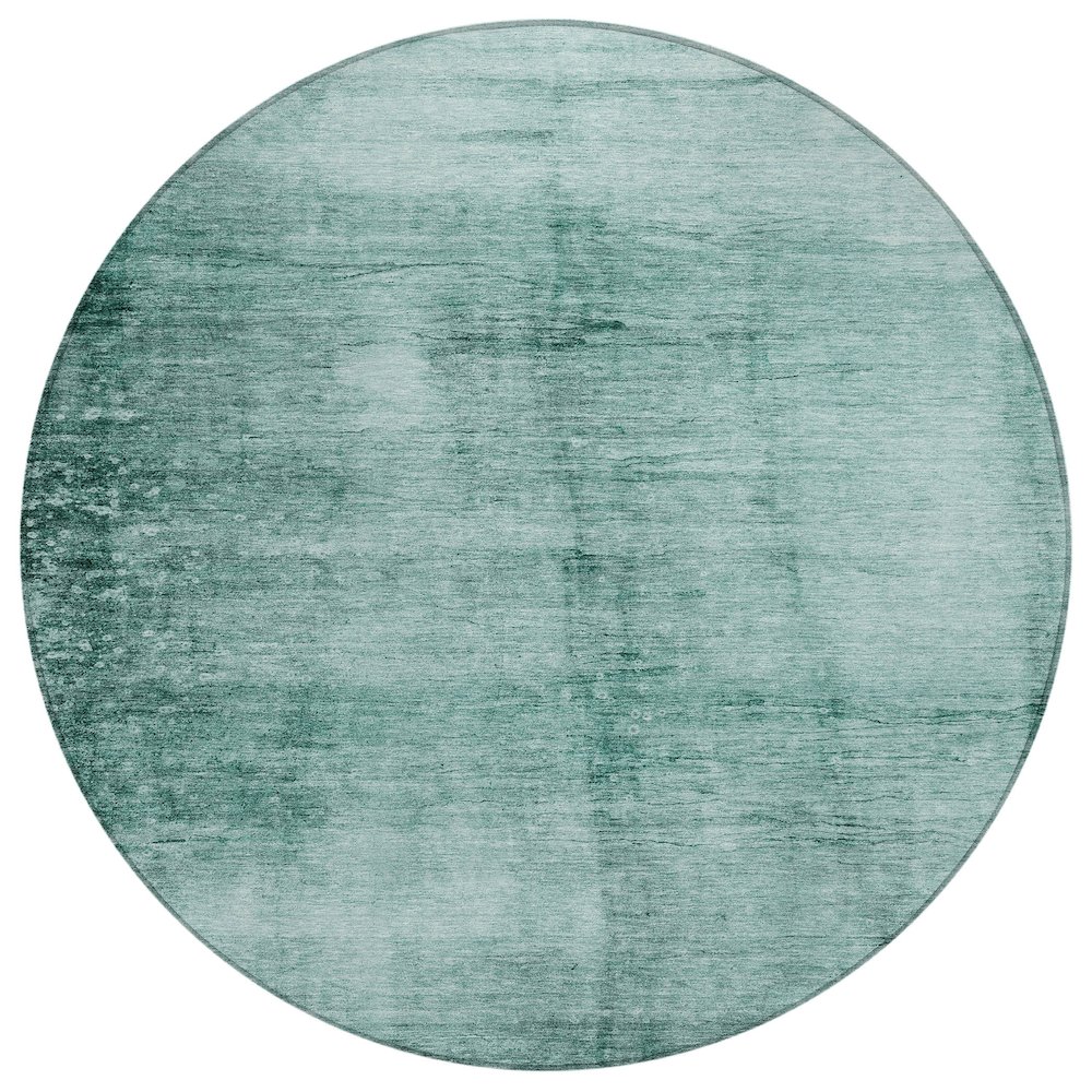 Machine Washable Indoor/Outdoor Chantille Teal 8' x 8' Round Rug. Picture 1
