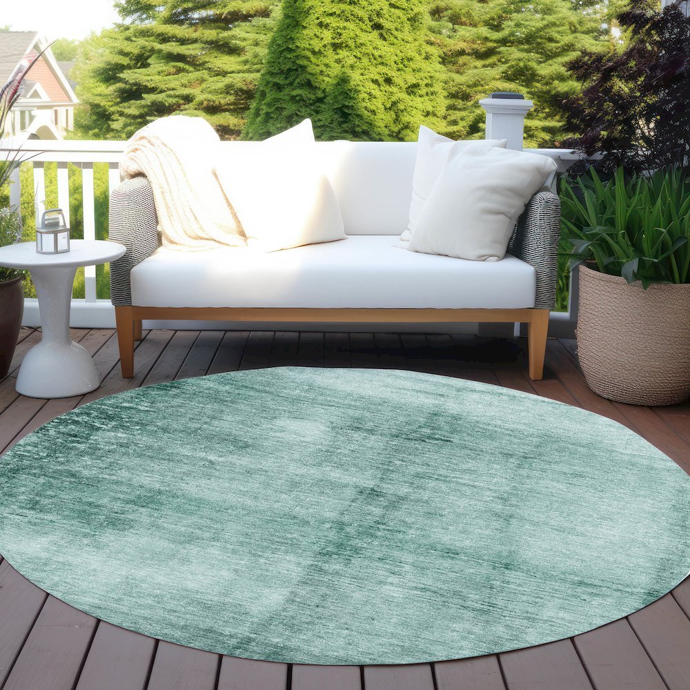 Machine Washable Indoor/Outdoor Chantille Teal 8' x 8' Round Rug. Picture 6