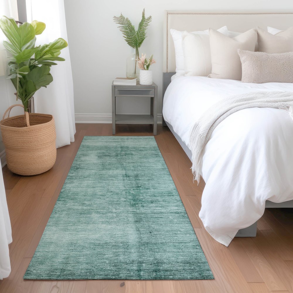 Machine Washable Indoor/Outdoor Chantille Teal 2'3" x 7'6" Runner Rug. Picture 5