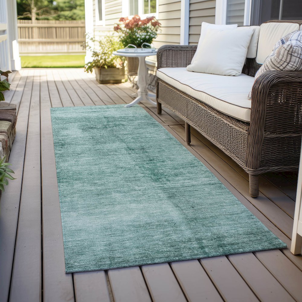 Machine Washable Indoor/Outdoor Chantille Teal 2'3" x 7'6" Runner Rug. Picture 6