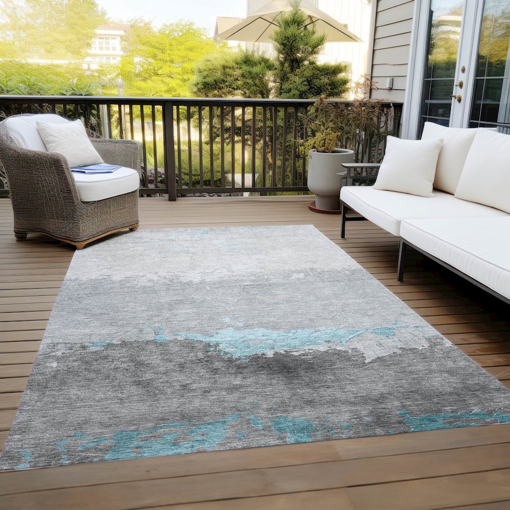 Machine Washable Indoor/Outdoor Chantille Teal 2'6" x 3'10" Rug. Picture 8