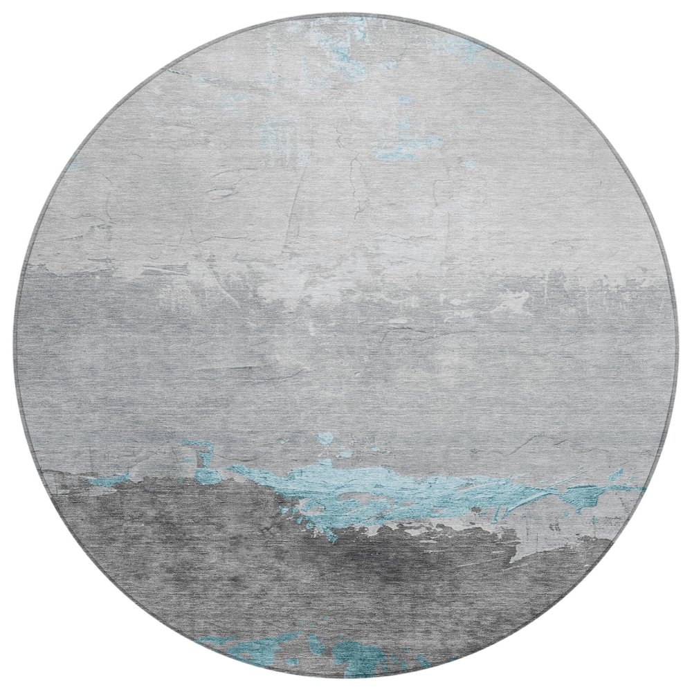 Machine Washable Indoor/Outdoor Chantille Teal 8' x 8' Round Rug. Picture 1