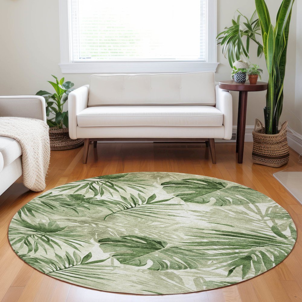 Machine Washable Indoor/Outdoor Chantille Aloe 8' x 8' Round Rug. Picture 5